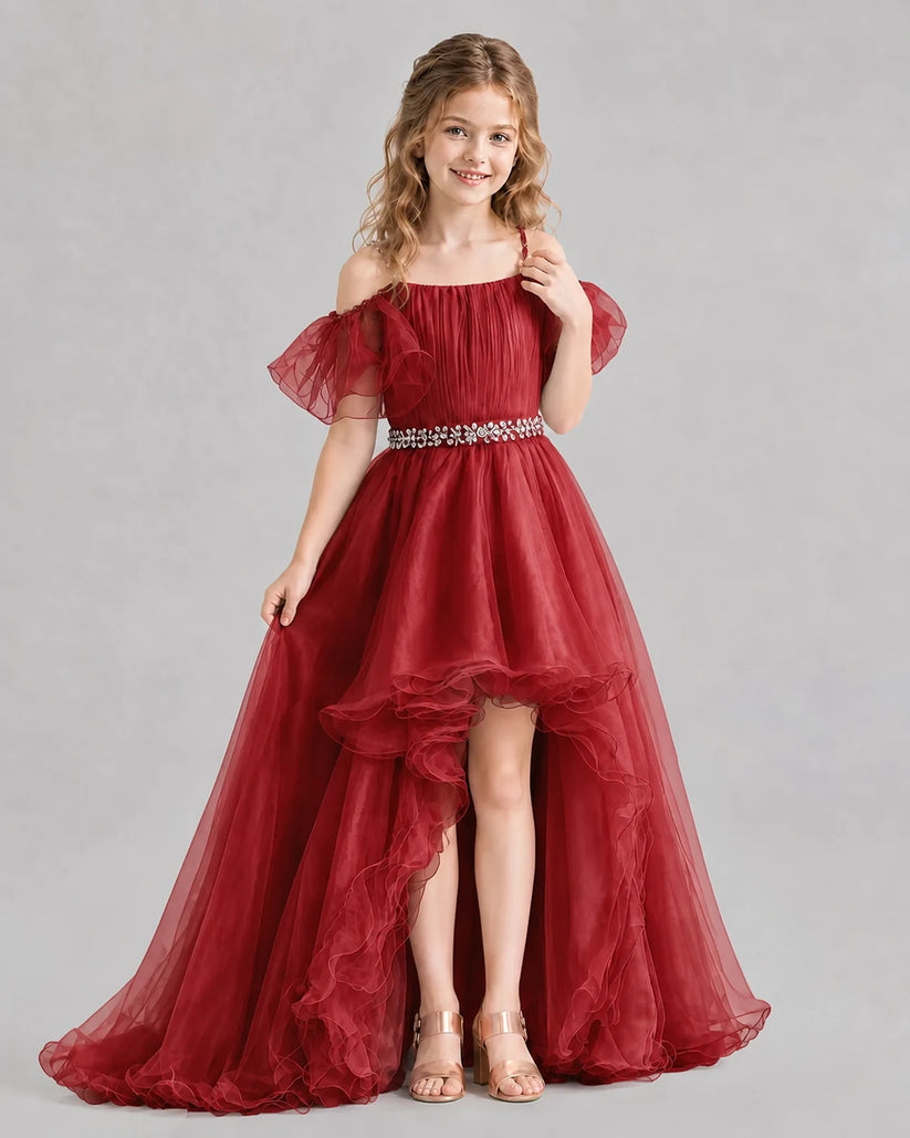 Burgundy A-line Girls Pageant Dresses Pose