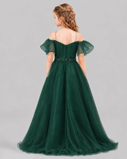 Dark Green A-line Girls Pageant Dresses Back