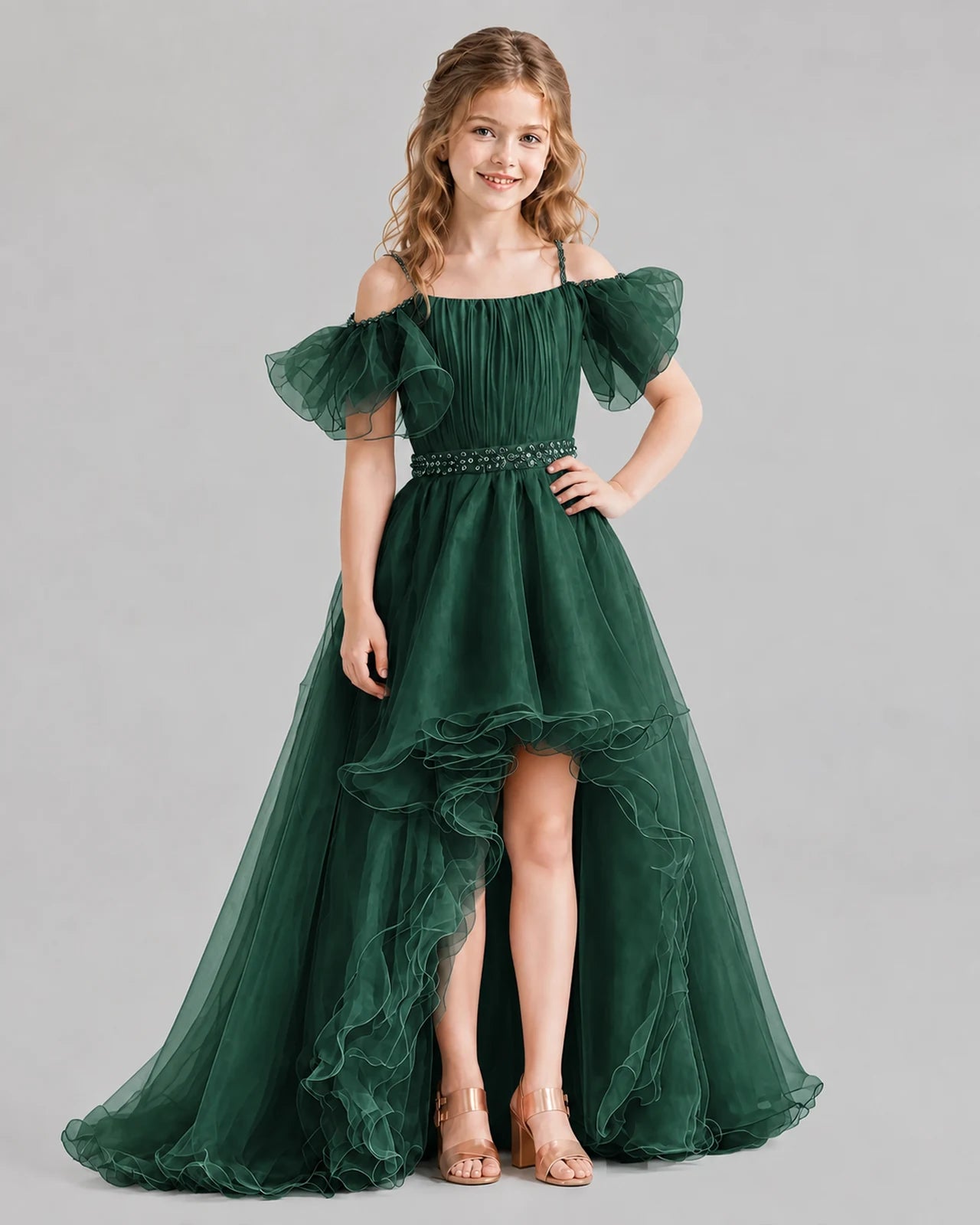 Dark Green A-line Girls Pageant Dresses Front