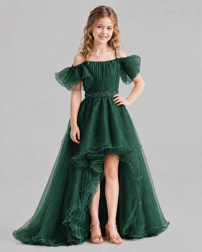 Dark Green A-line Girls Pageant Dresses Front