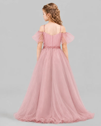 Dusty Rose A-line Girls Pageant Dresses Back