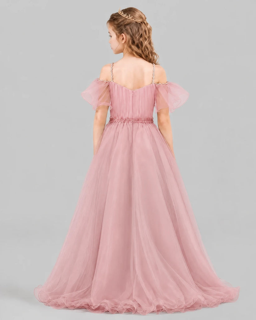 Dusty Rose A-line Girls Pageant Dresses Back