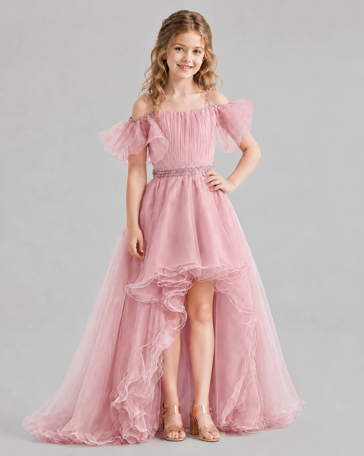 Dusty Rose A-line Girls Pageant Dresses Front