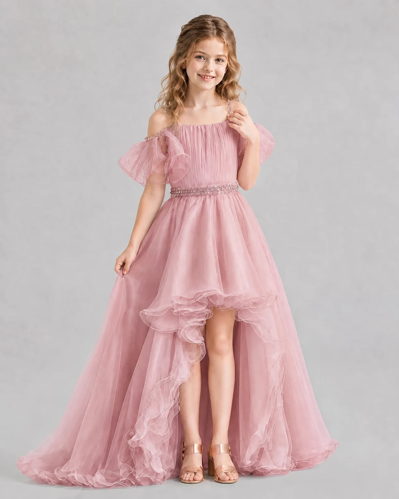 Dusty Rose A-line Girls Pageant Dresses Pose
