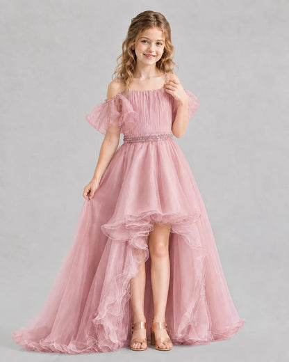 Dusty Rose A-line Girls Pageant Dresses Pose