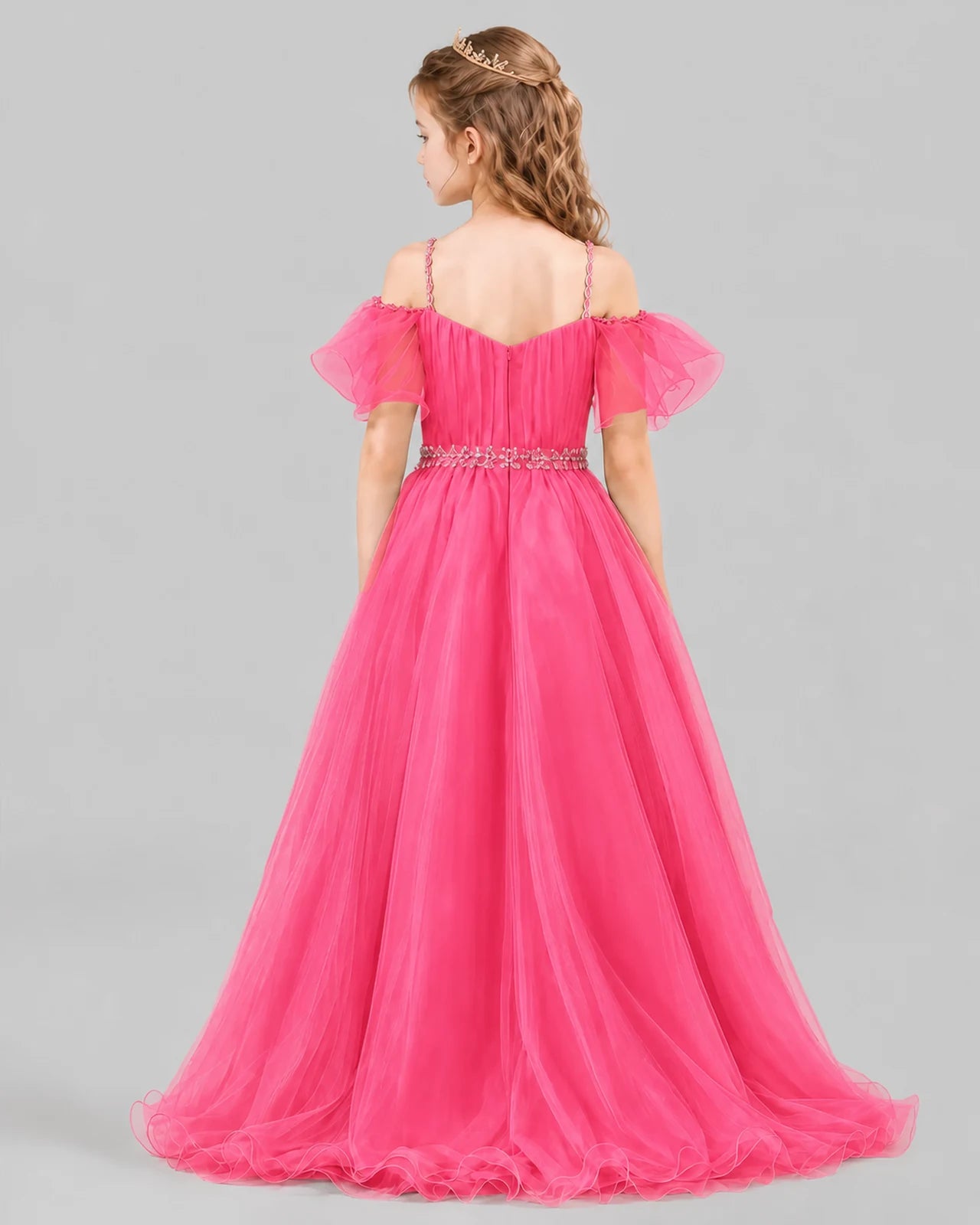 Hot Pink A-line Girls Pageant Dresses Back