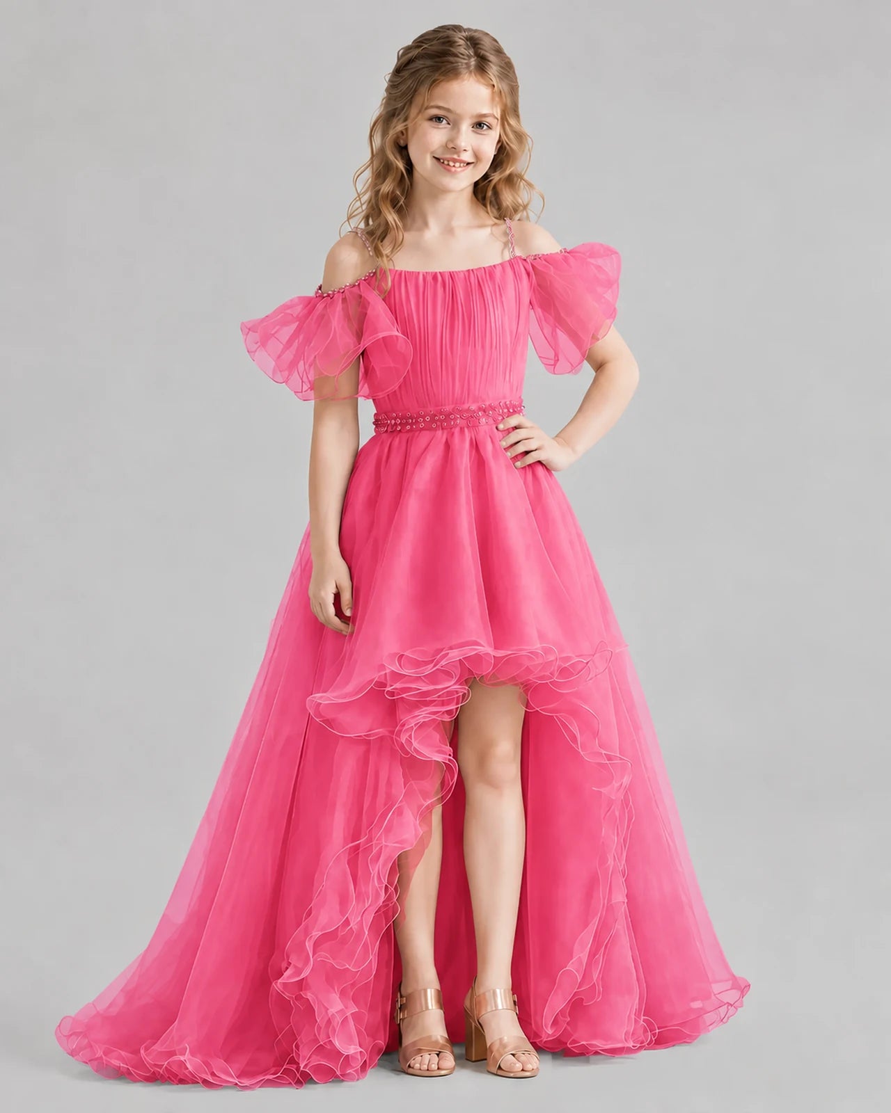 Hot Pink A-line Girls Pageant Dresses Front