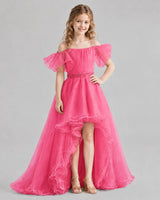 Hot Pink A-line Girls Pageant Dresses Front