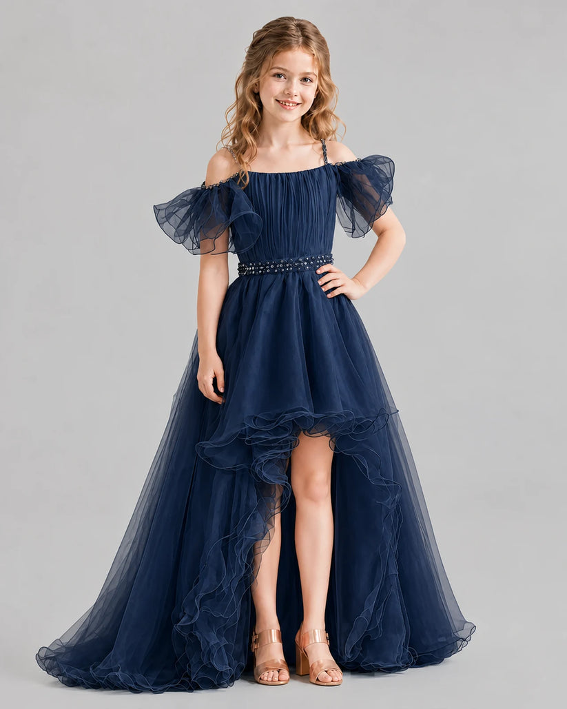 Navy Blue A-line Girls Pageant Dresses Front