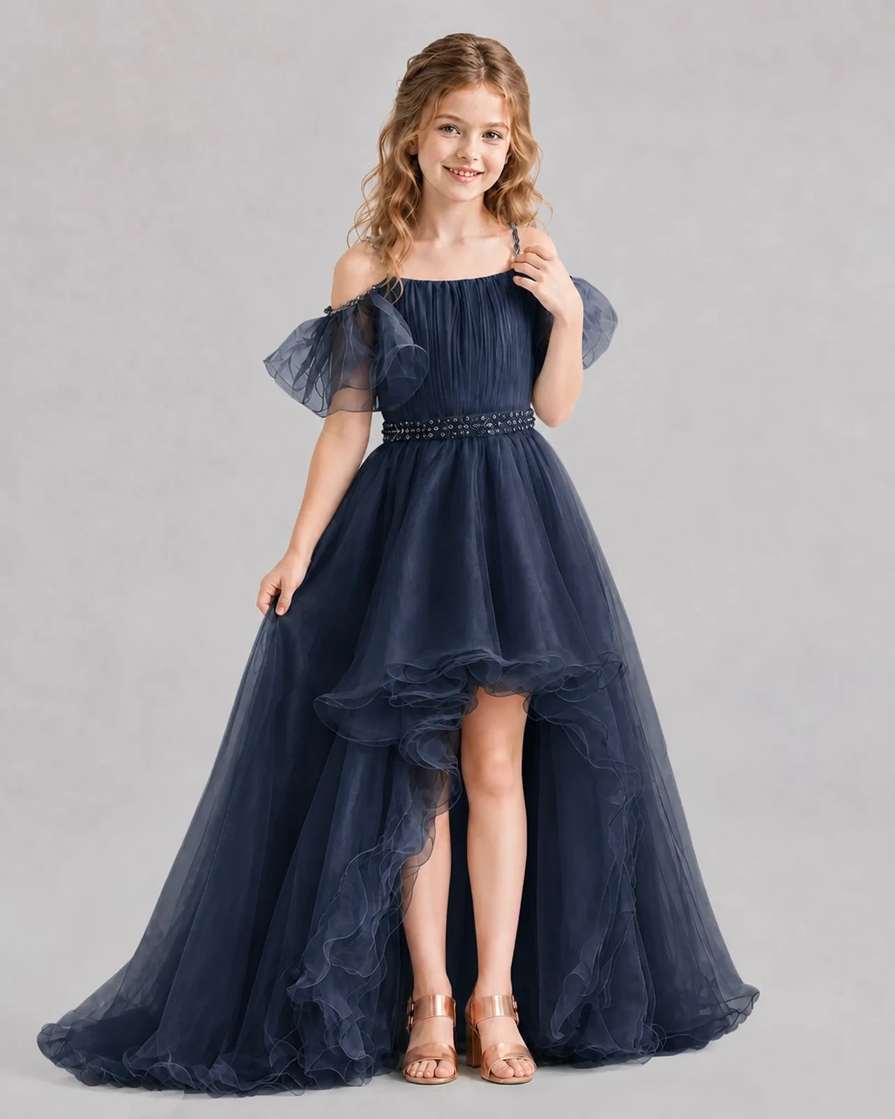 Navy Blue A-line Girls Pageant Dresses Pose