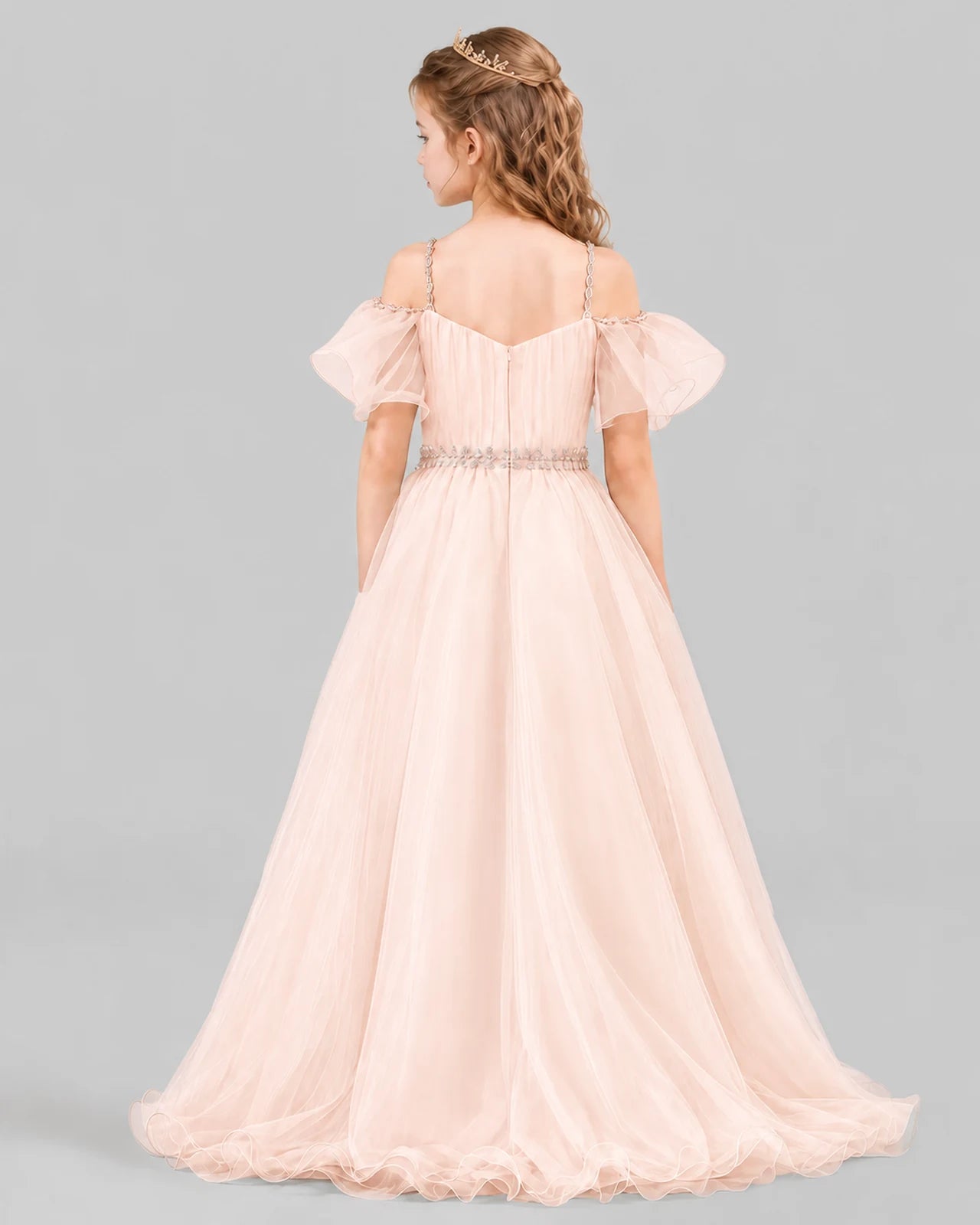 Peach A-line Girls Pageant Dresses Back
