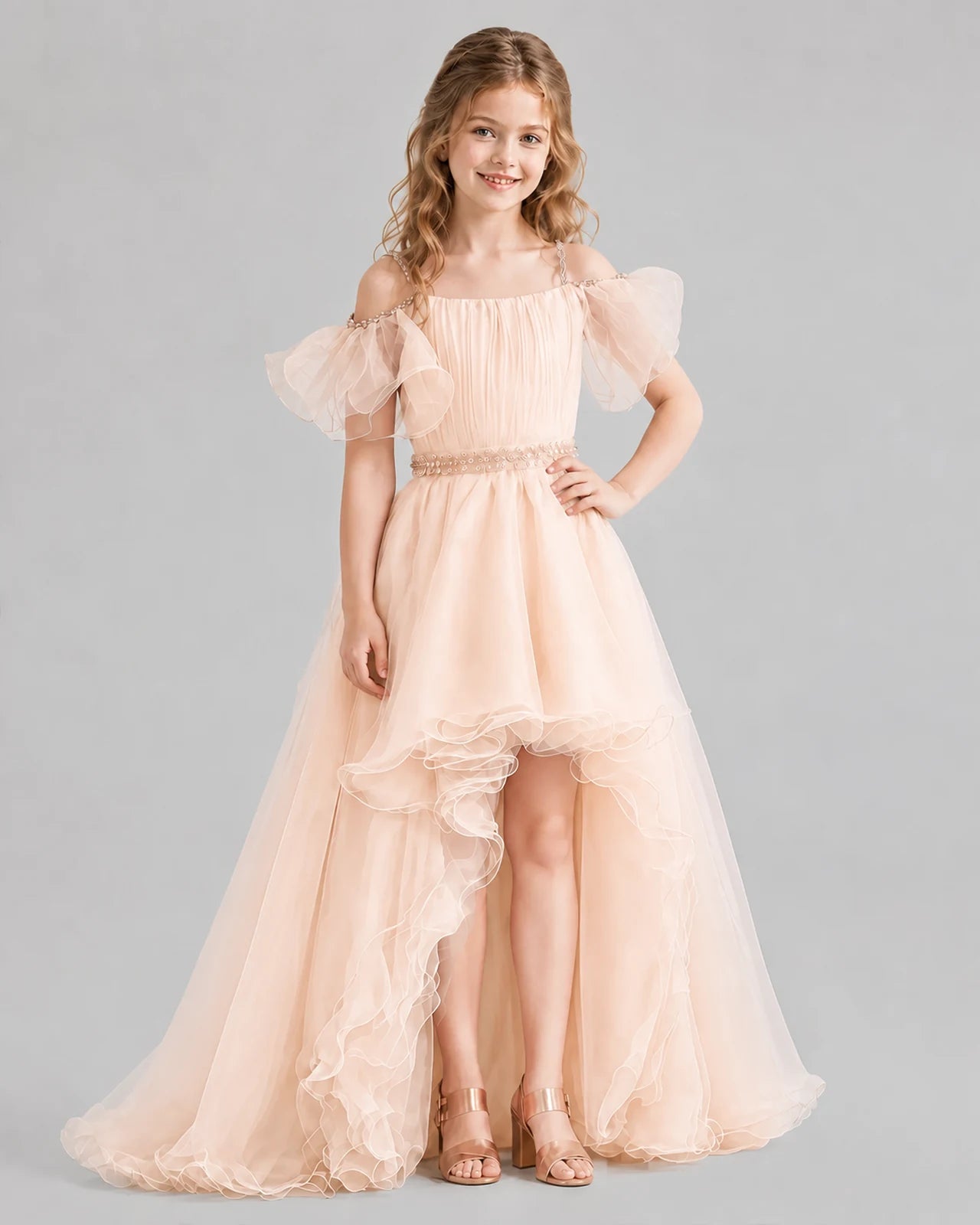 Peach A-line Girls Pageant Dresses Front
