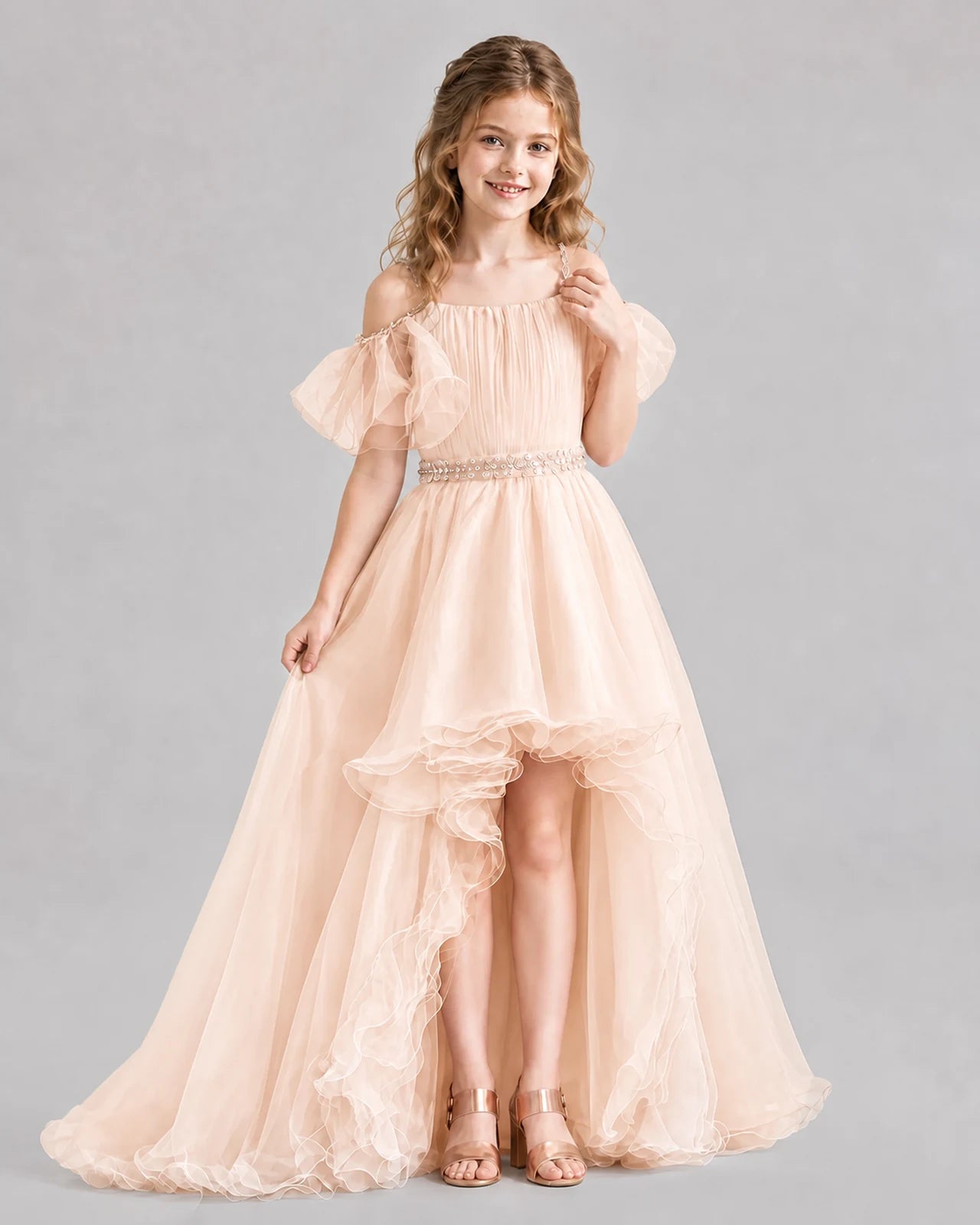 Peach A-line Girls Pageant Dresses Pose