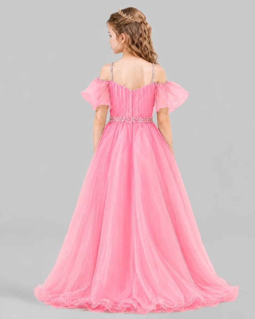 Pink A-line Girls Pageant Dresses Back