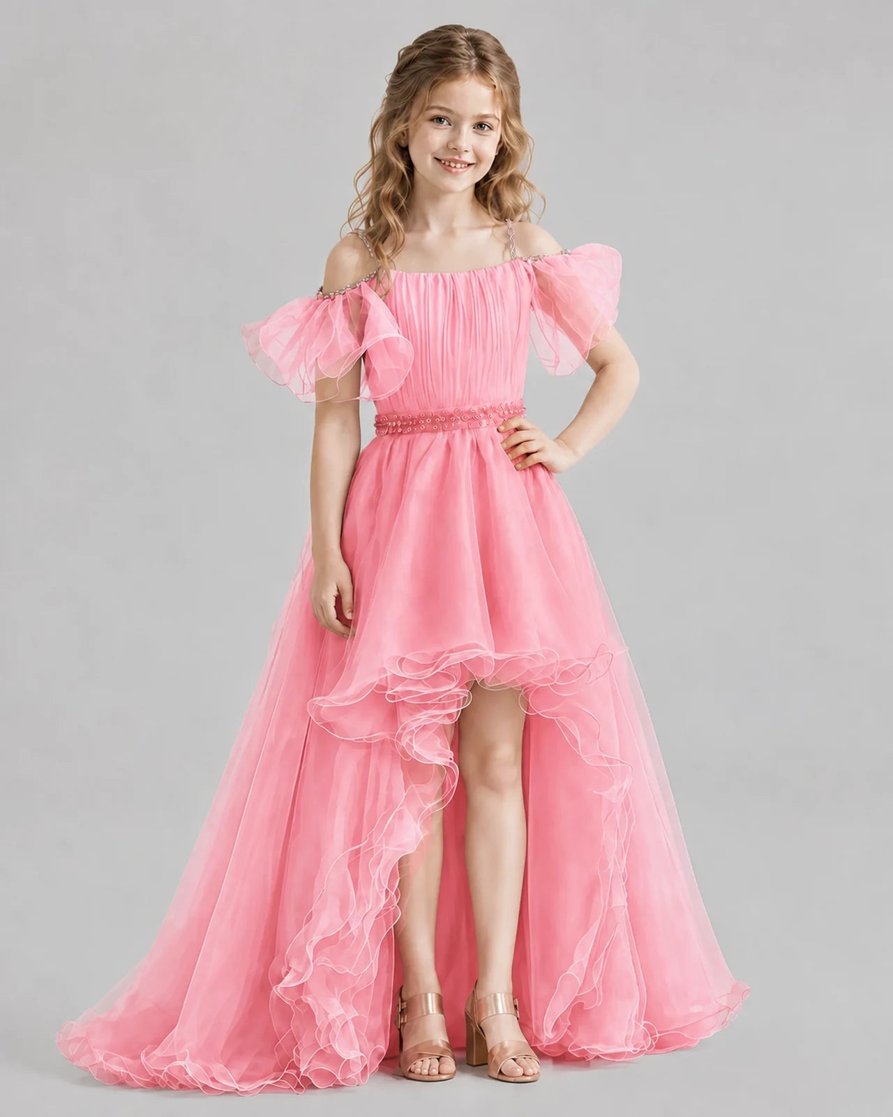 Pink A-line Girls Pageant Dresses Front
