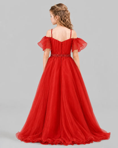Red A-line Girls Pageant Dresses Back