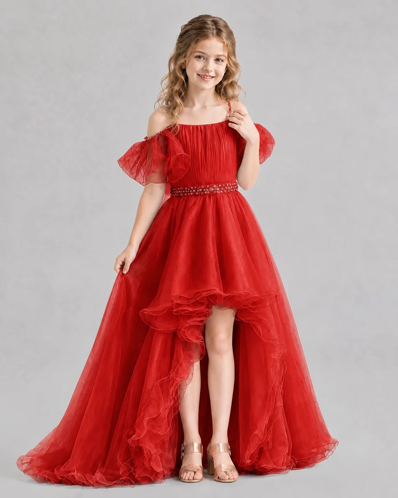 Red A-line Girls Pageant Dresses Pose
