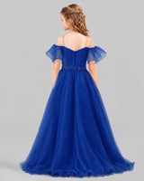 Royal Blue A-line Girls Pageant Dresses Back