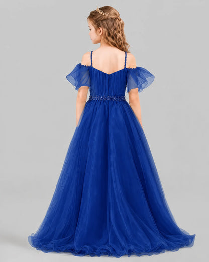 Royal Blue A-line Girls Pageant Dresses Back