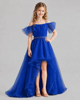 Royal Blue A-line Girls Pageant Dresses Front