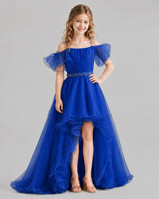 Royal Blue A-line Girls Pageant Dresses Front