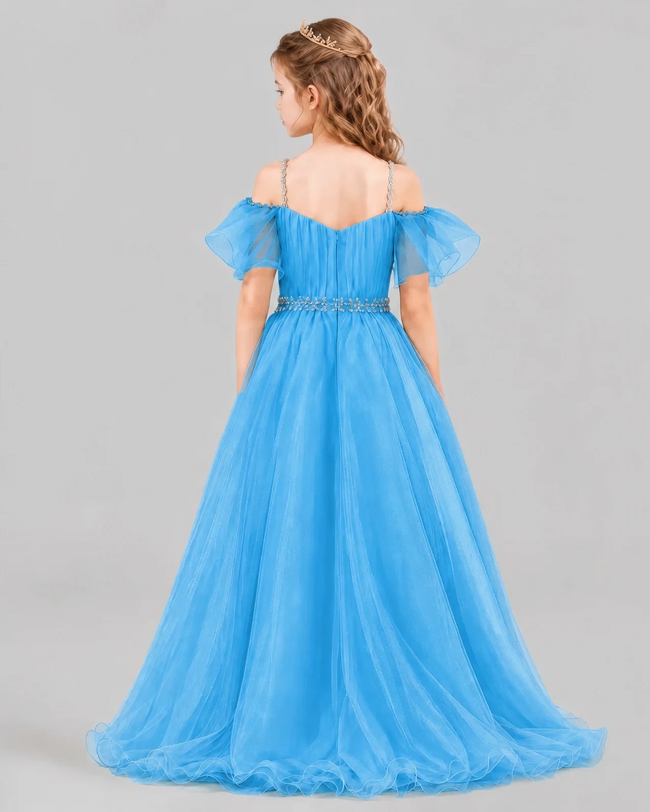 Sky Blue A-line Girls Pageant Dresses Back