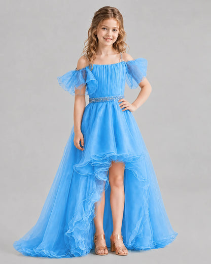 Sky Blue A-line Girls Pageant Dresses Front