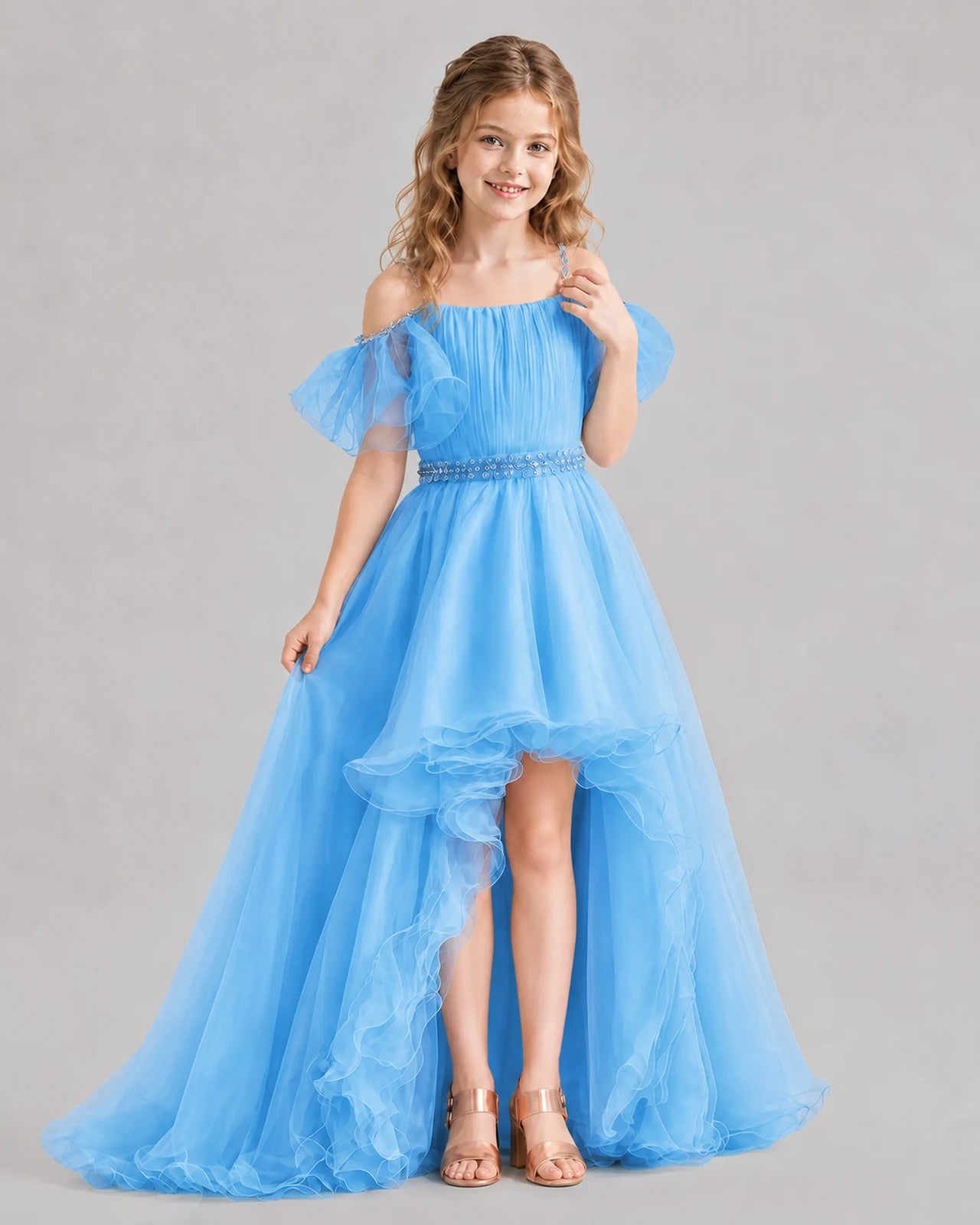 Sky Blue A-line Girls Pageant Dresses Pose