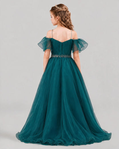 Teal A-line Girls Pageant Dresses Back