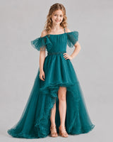 Teal A-line Girls Pageant Dresses Front