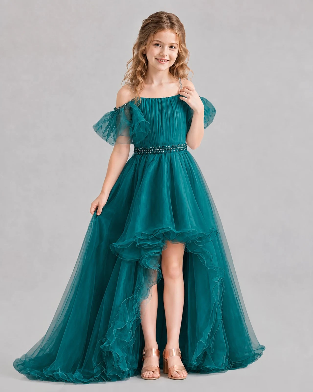 Teal A-line Girls Pageant Dresses Pose