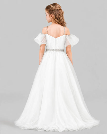 White A-line Girls Pageant Dresses Back