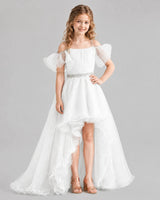 White A-line Girls Pageant Dresses Front