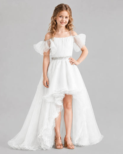 White A-line Girls Pageant Dresses Front