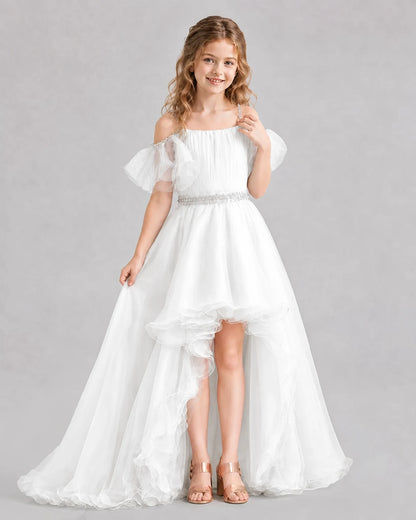 White A-line Girls Pageant Dresses Pose