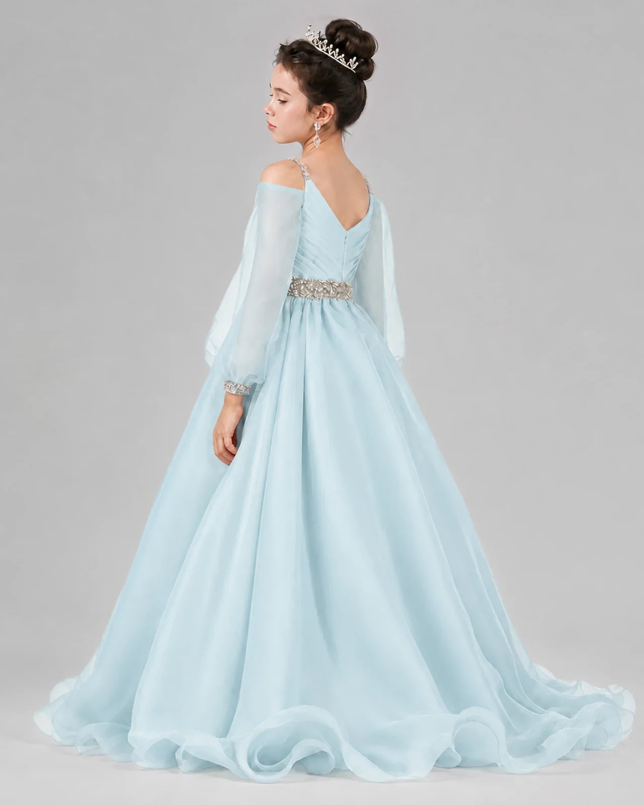 Baby Blue A-line Girls Pageant Dresses Back