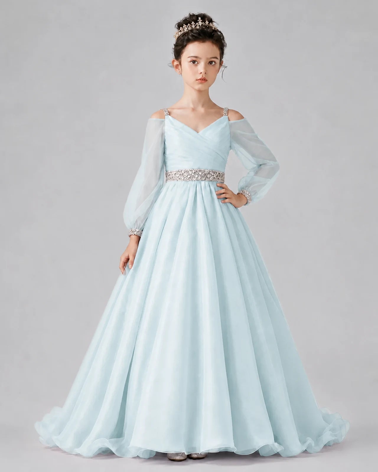 Baby Blue A-line Girls Pageant Dresses Pose