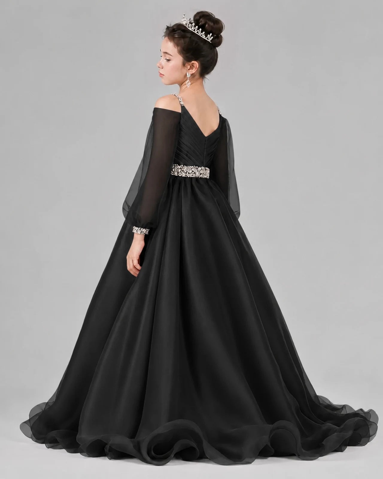 Black A-line Girls Pageant Dresses Back