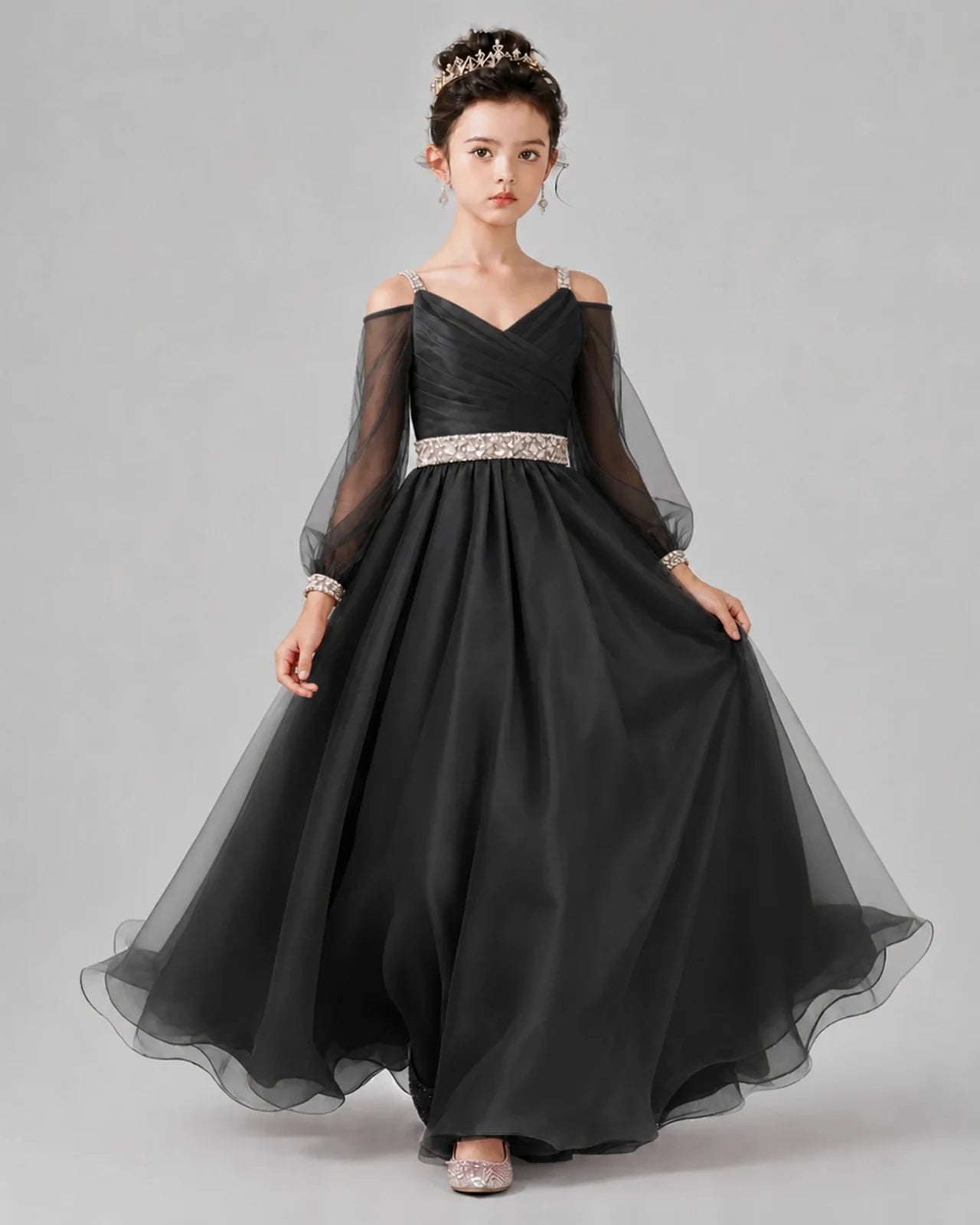 Black A-line Girls Pageant Dresses Front