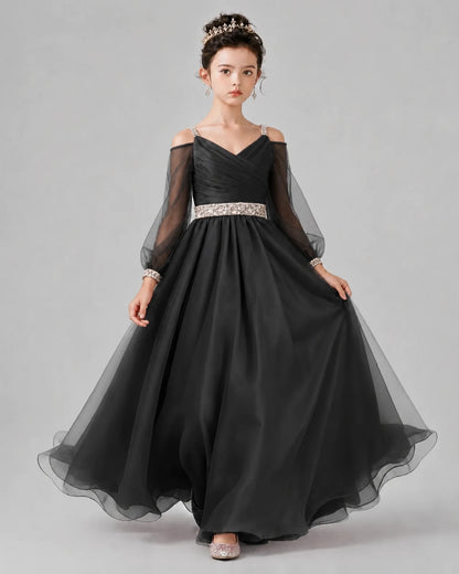 Black A-line Girls Pageant Dresses Front