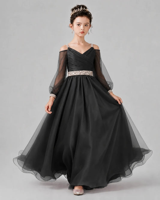 Black A-line Girls Pageant Dresses Front