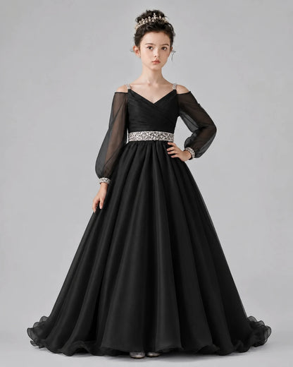 Black A-line Girls Pageant Dresses Pose