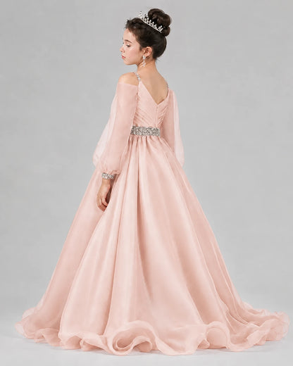 Blush Pink A-line Girls Pageant Dresses Back