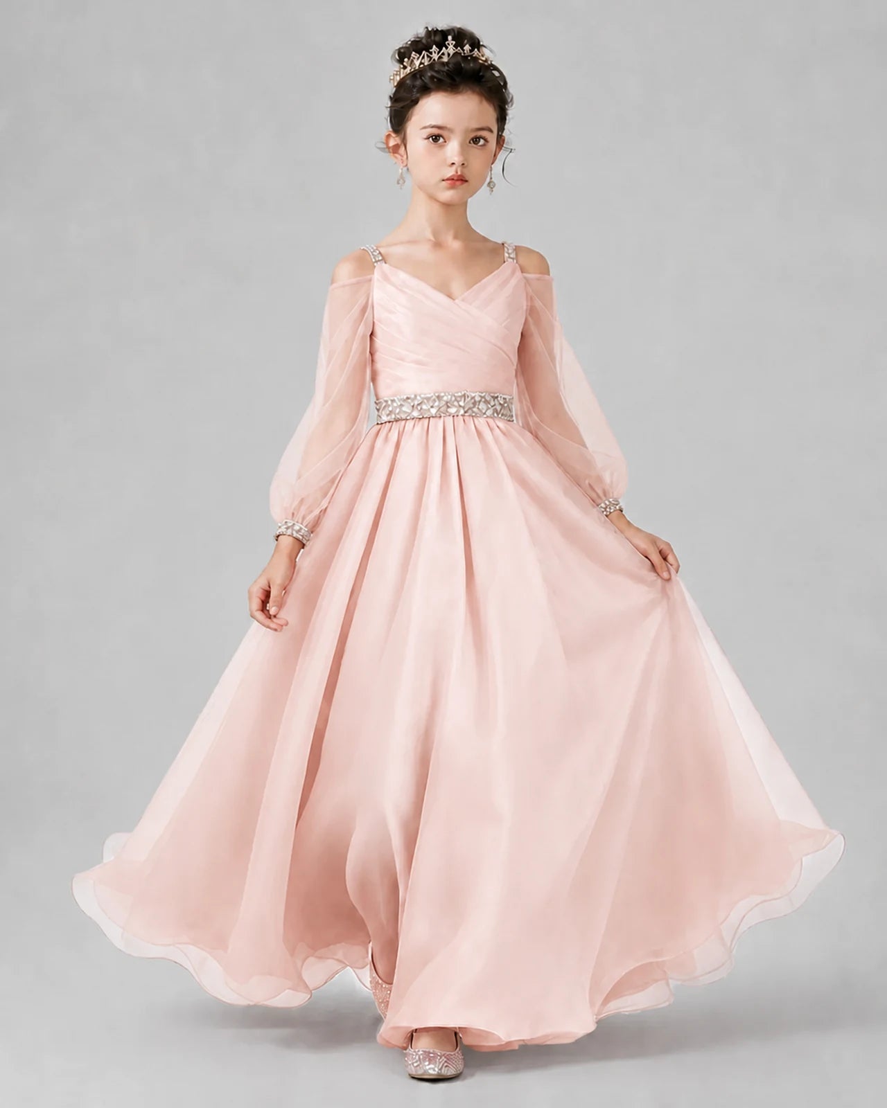 Blush Pink A-line Girls Pageant Dresses Front