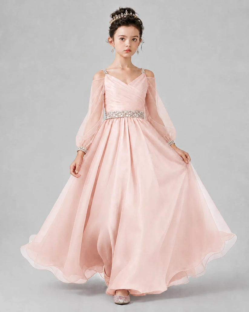 Blush Pink A-line Girls Pageant Dresses Front