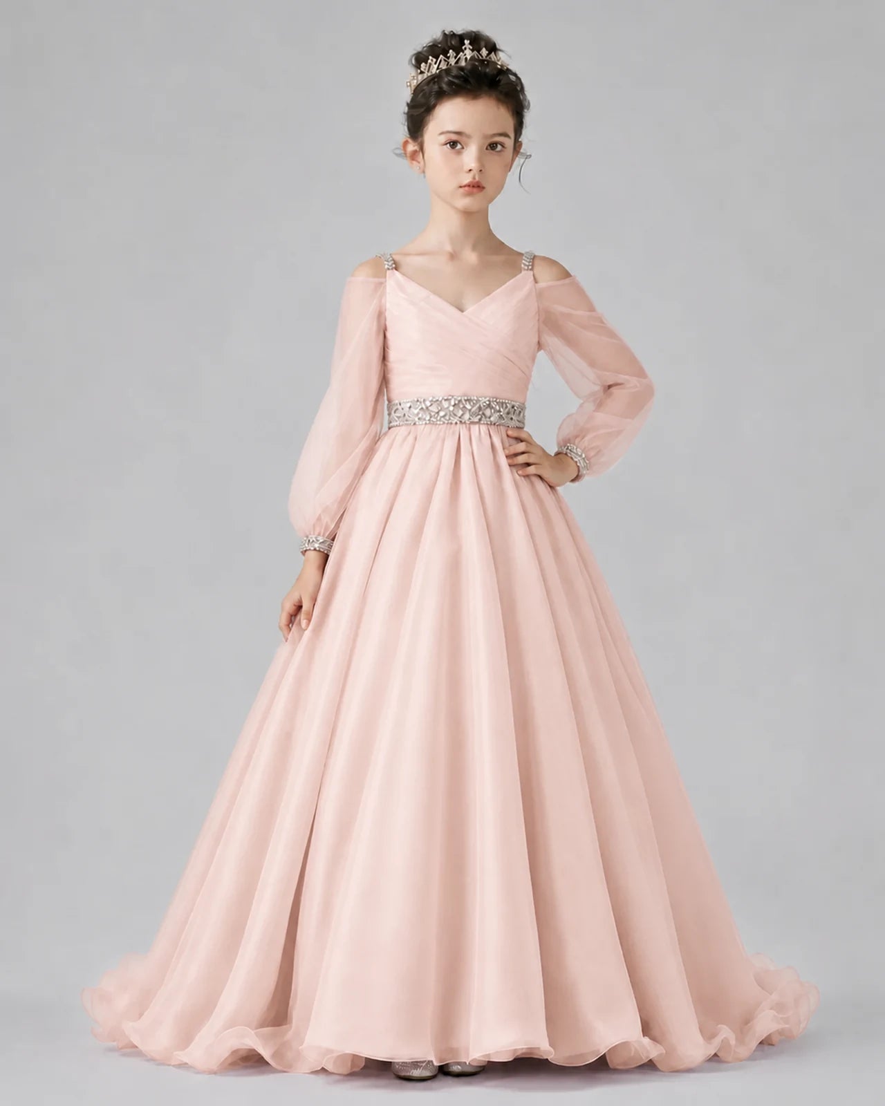 Blush Pink A-line Girls Pageant Dresses Pose