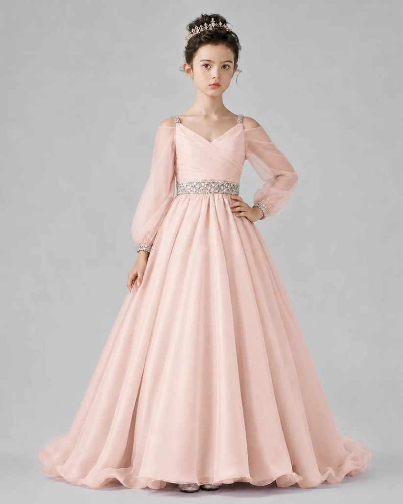 Blush Pink A-line Girls Pageant Dresses Pose
