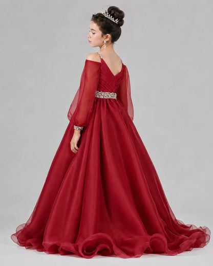 Burgundy A-line Girls Pageant Dresses Back