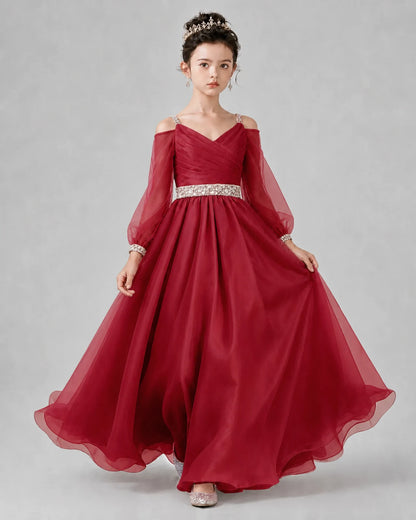 Burgundy A-line Girls Pageant Dresses Front