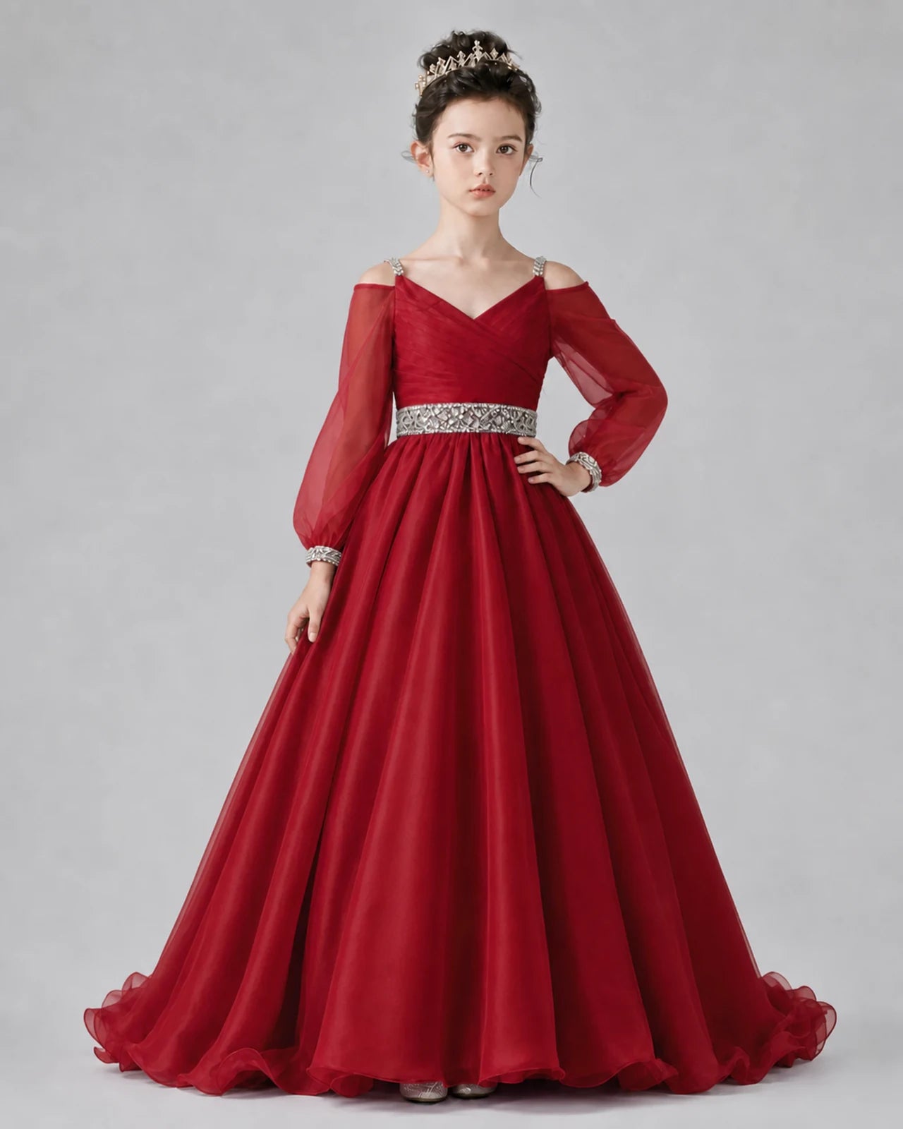 Burgundy A-line Girls Pageant Dresses Pose